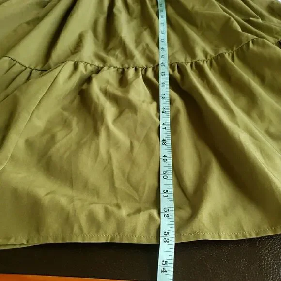 NWT Entro Olive Green Tiered Maxi Dress Sz L Puff Sleeve V-Neck Boho Cottagecore - Picture 11 of 14